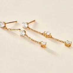 Boucles D'oreilles Pendantes Ethere Or Jaune Oxyde De Zirconium
