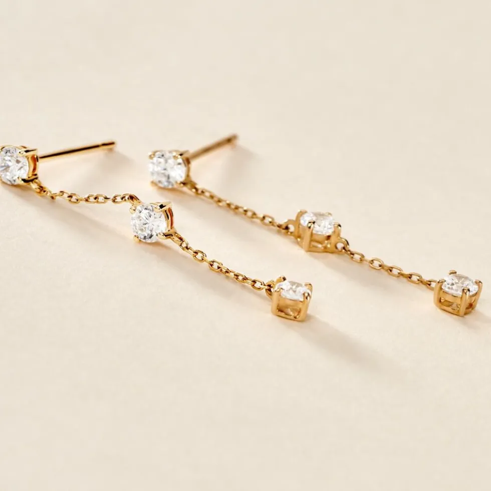 Boucles D'oreilles Pendantes Ethere Or Jaune Oxyde De Zirconium