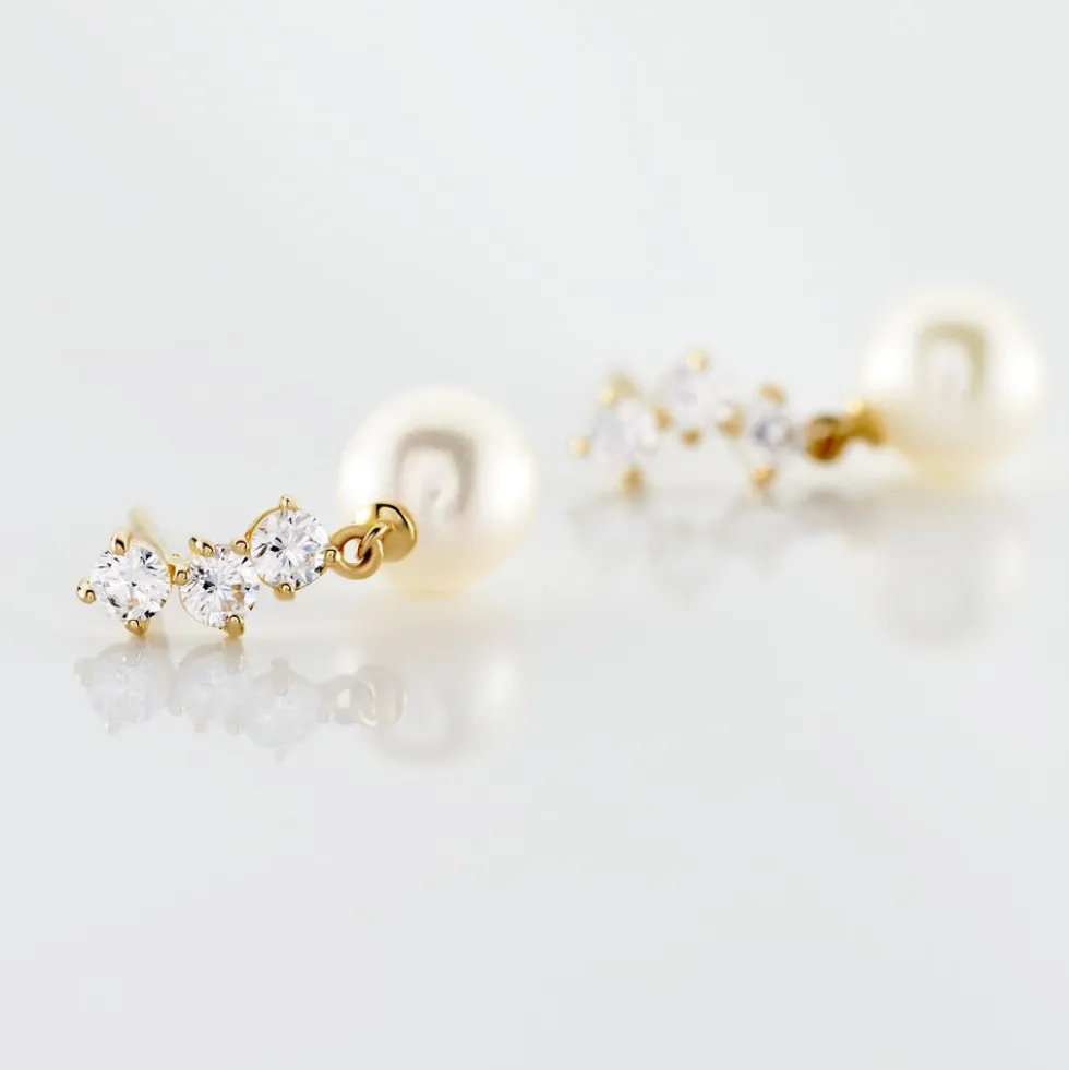 Boucles D'oreilles Pendantes Taiss Or Jaune Perle De Culture