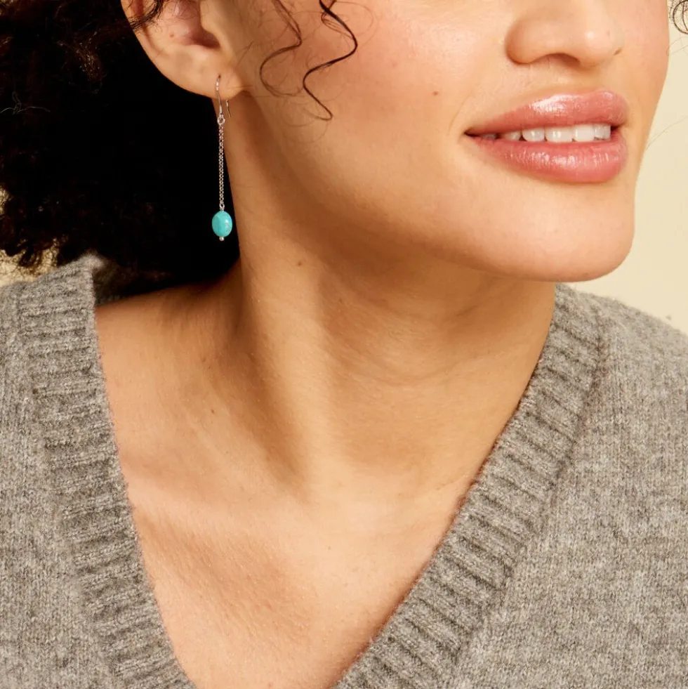 Boucles D'oreilles Pendantes Graziana Argent Blanc Turquoise