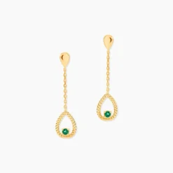 Boucles D'Oreilles Pendantes Emeria Or Jaune Emeraude