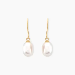 Boucles D'oreilles Pendantes Baroque Or Jaune Perle De Culture