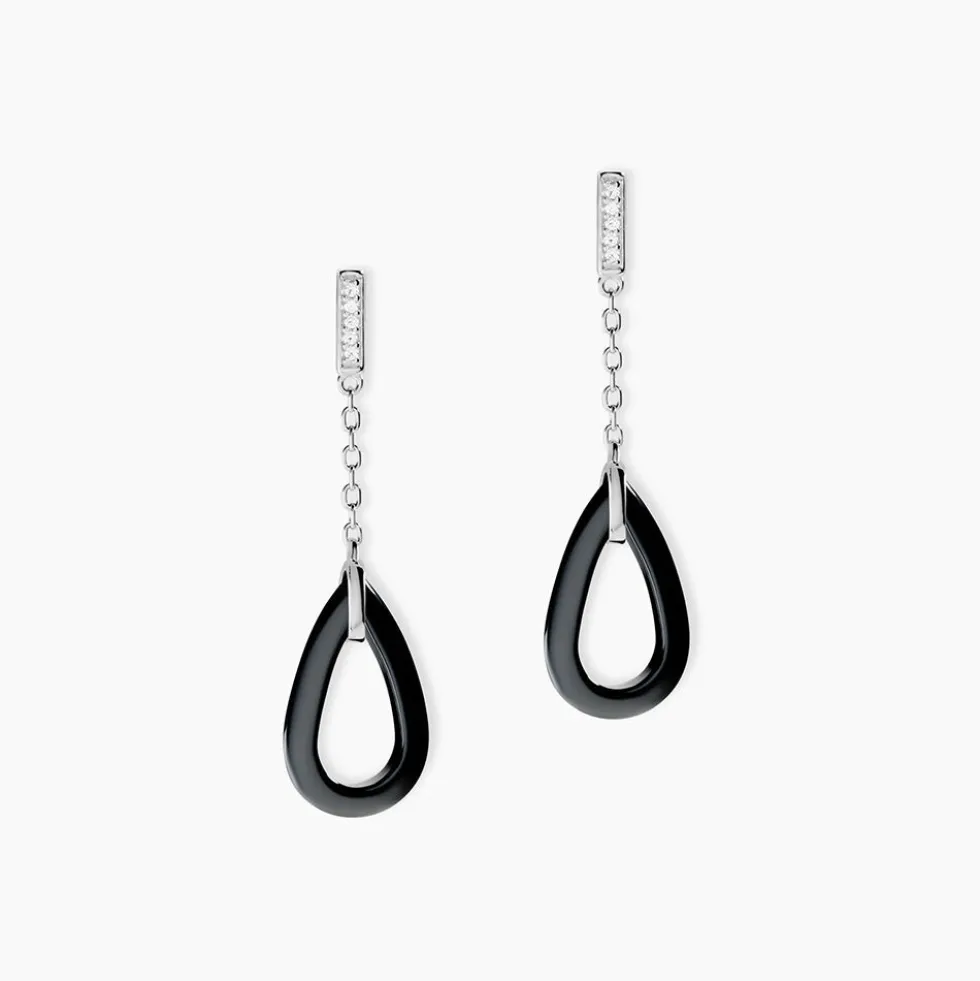 Boucles D'oreilles Pendantes Amaris Argent Blanc Céramique Et Oxyde