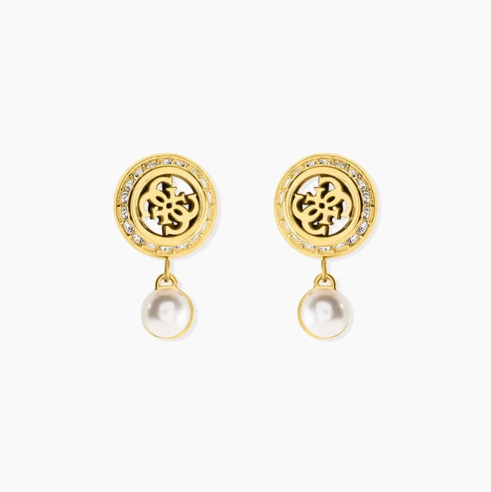 Boucles D'Oreilles Pendantes Guess Tiny Pearly Acier Jaune Oxyde De Zirconium Perle D'Imitation