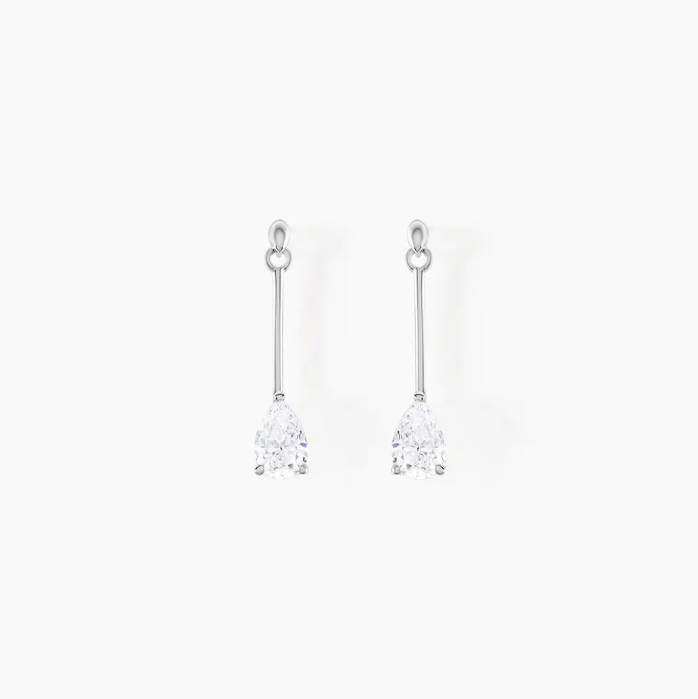 Boucles D'oreilles Pendantes Goutte Or Blanc Oxyde De Zirconium