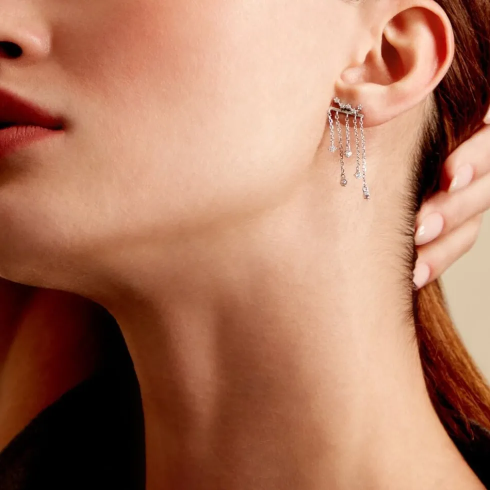 Boucles D'oreilles Pendantes Marsala Argent Blanc Oxyde De Zirconium
