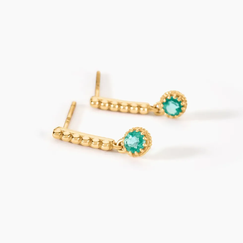 Boucles D'Oreilles Pendantes Emaria Or Jaune Emeraude
