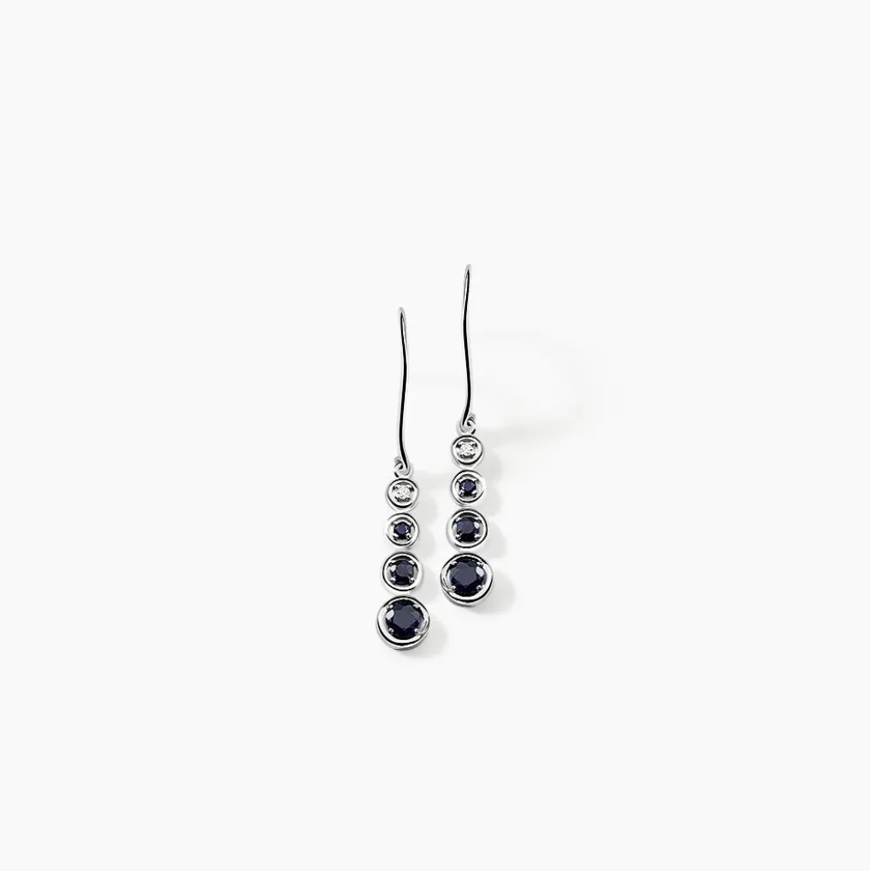 Boucles D'oreilles Pendantes Josephine Or Blanc Saphir Et Diamant