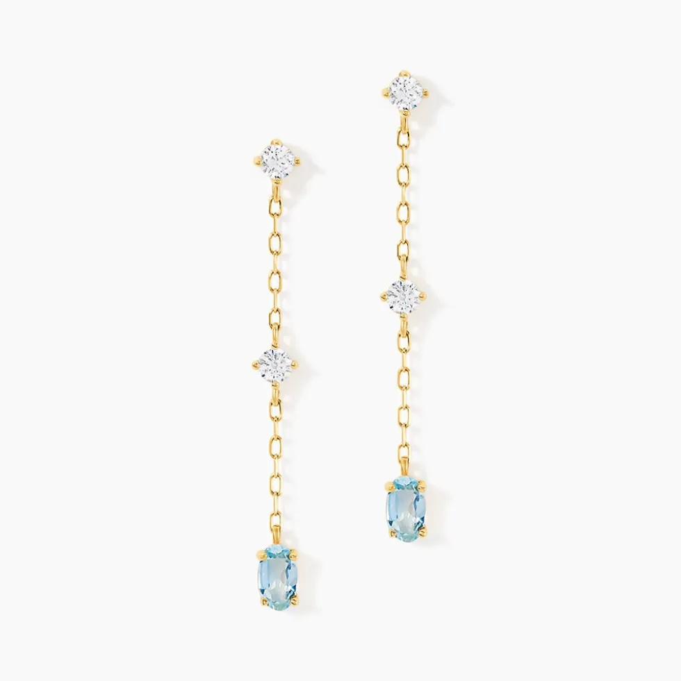 Boucles D'Oreilles Pendantes Thurayya Or Jaune Topaze Oxyde De Zirconium