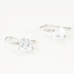 Boucles D'oreilles Pendantes Bo Coeur Pm Or Blanc Oxyde De Zirconium