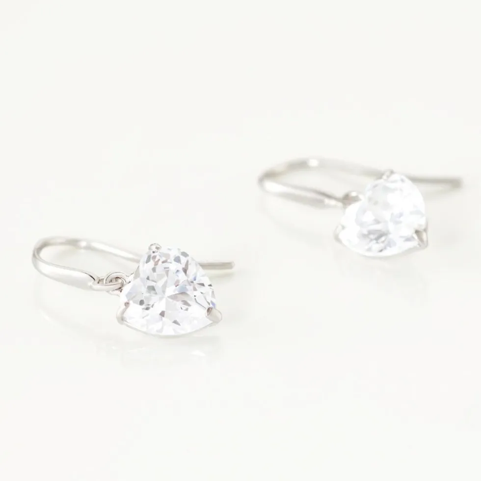 Boucles D'oreilles Pendantes Bo Coeur Pm Or Blanc Oxyde De Zirconium