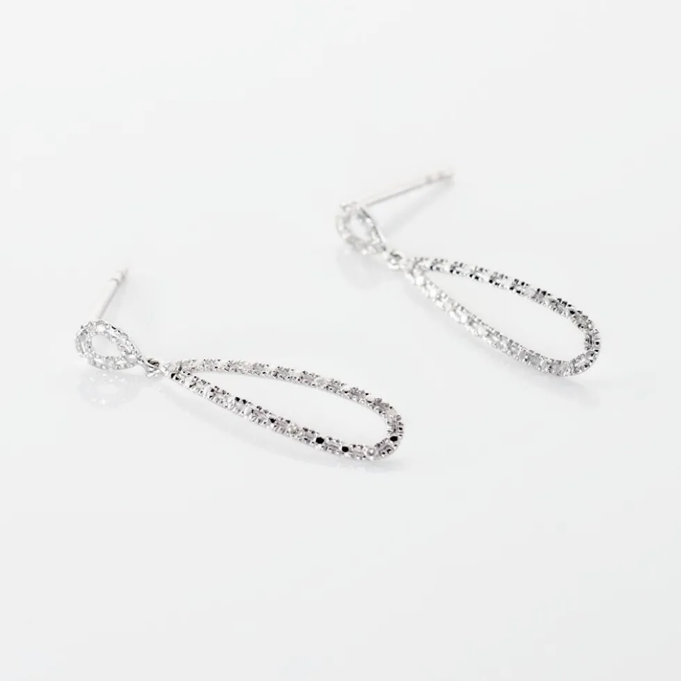 Boucles D'oreilles Pendantes Or Blanc Diamants