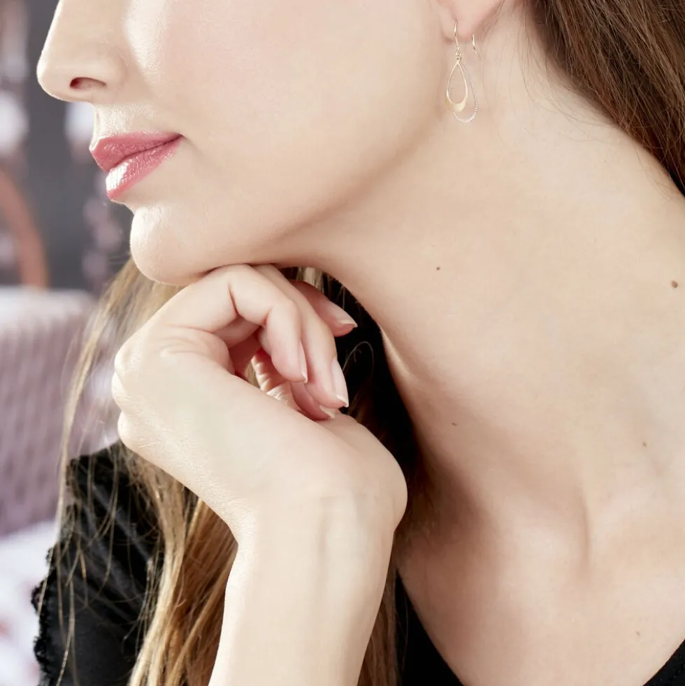 Boucles D'oreilles Pendantes Anila Gouttes Or Bicolore