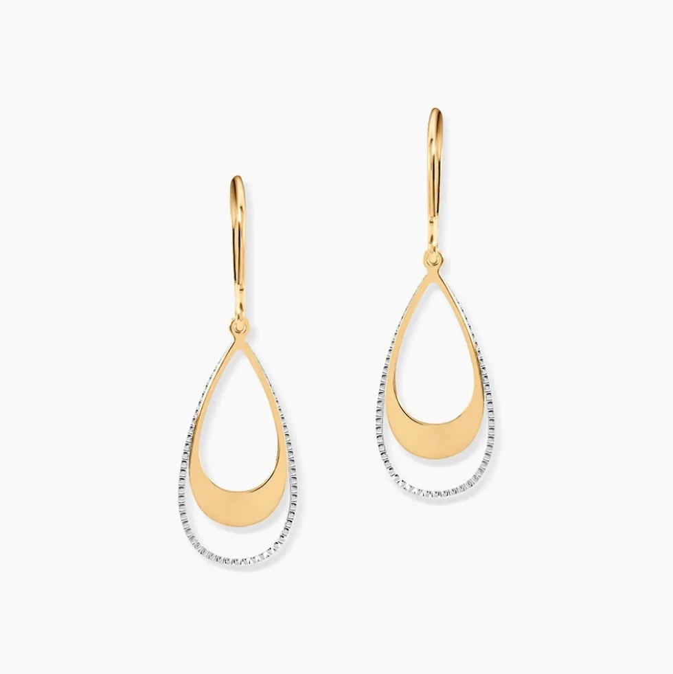 Boucles D'oreilles Pendantes Anila Gouttes Or Bicolore