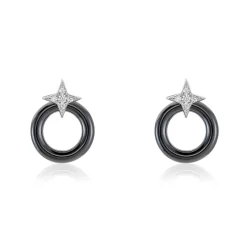 Boucles D'oreilles Pendantes Merelle Argent Blanc Céramique Oxyde