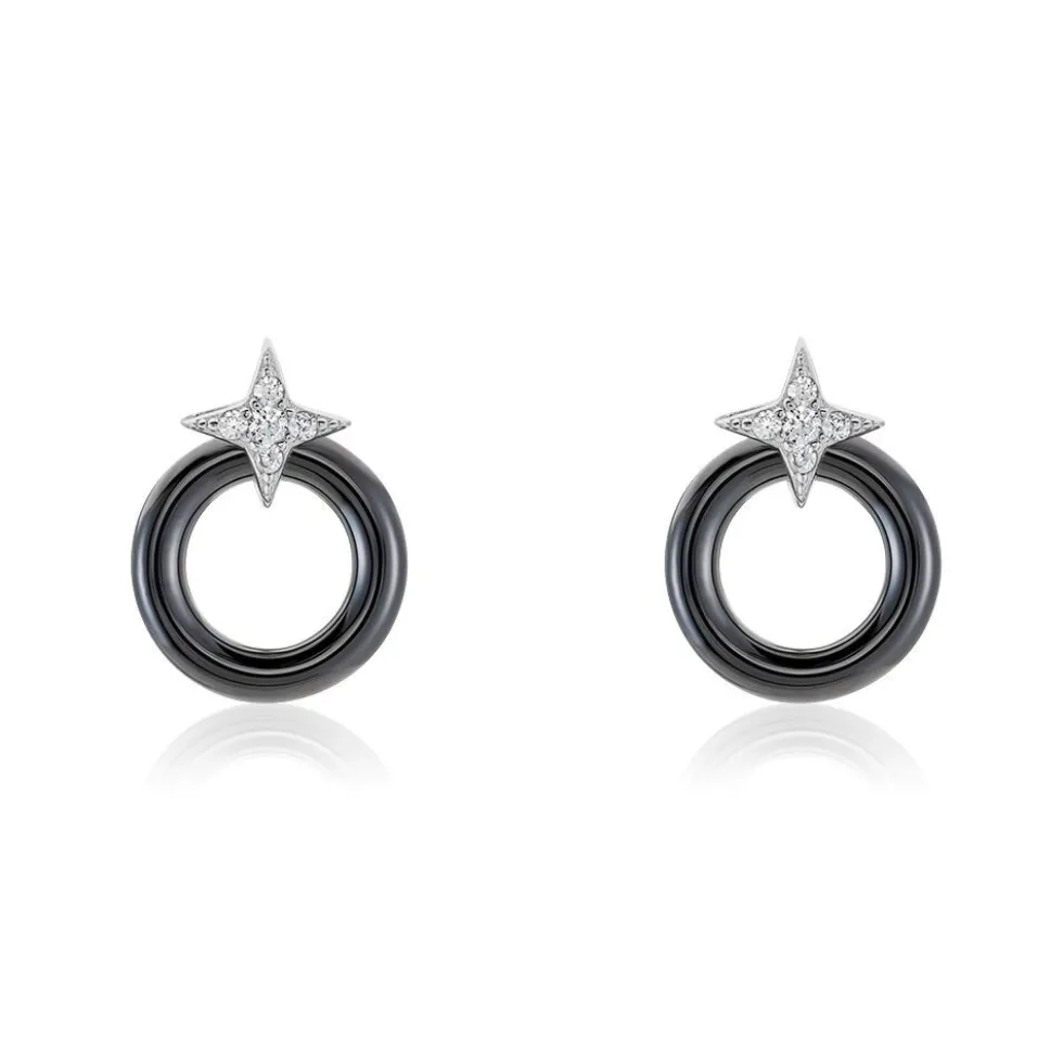 Boucles D'oreilles Pendantes Merelle Argent Blanc Céramique Oxyde