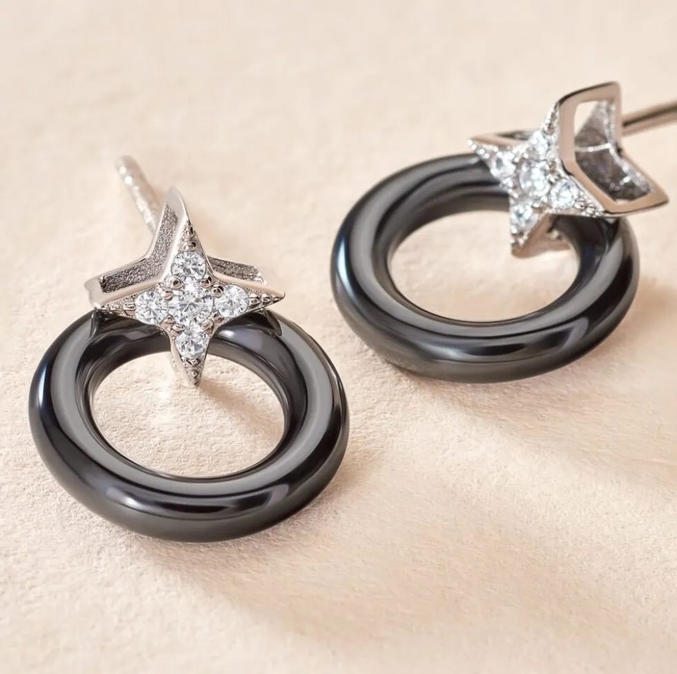 Boucles D'oreilles Pendantes Merelle Argent Blanc Céramique Oxyde