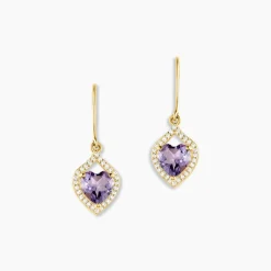 Boucles D'oreilles Pendantes Rosaline Or Jaune Amethyste Et Oxyde