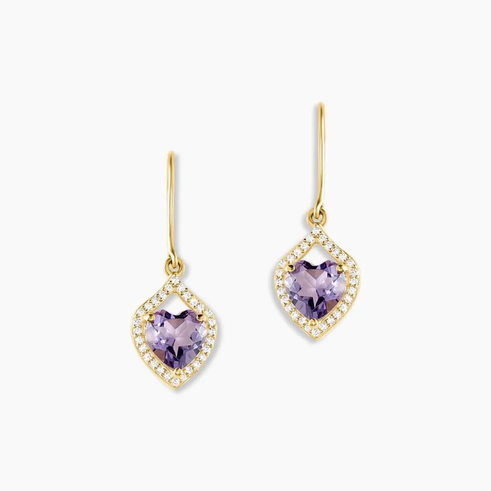 Boucles D'oreilles Pendantes Rosaline Or Jaune Amethyste Et Oxyde