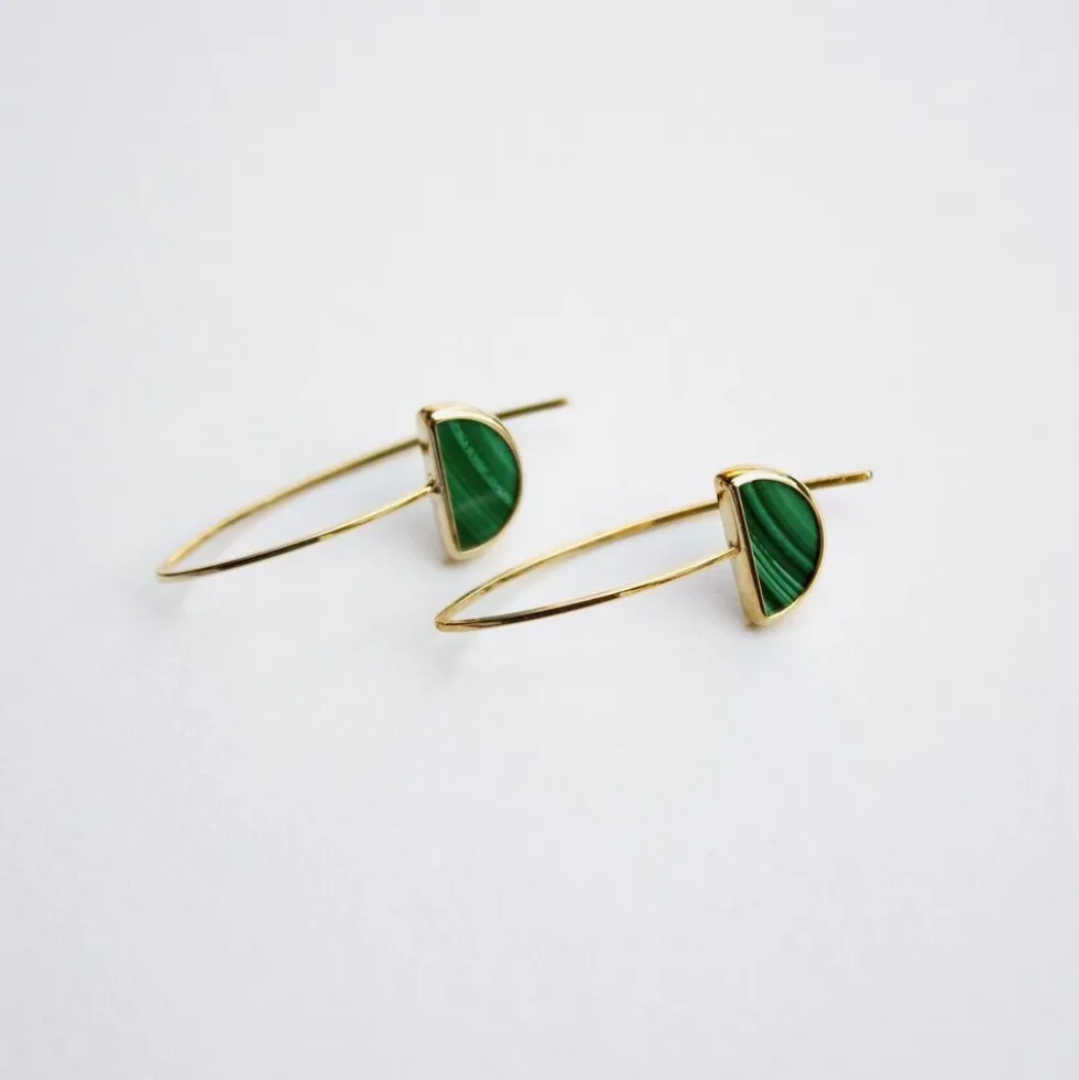 Boucles D'oreilles Pendantes Florica Or Jaune Malachite