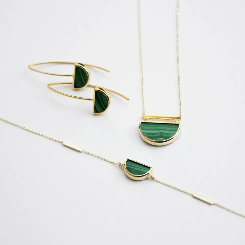 Boucles D'oreilles Pendantes Florica Or Jaune Malachite