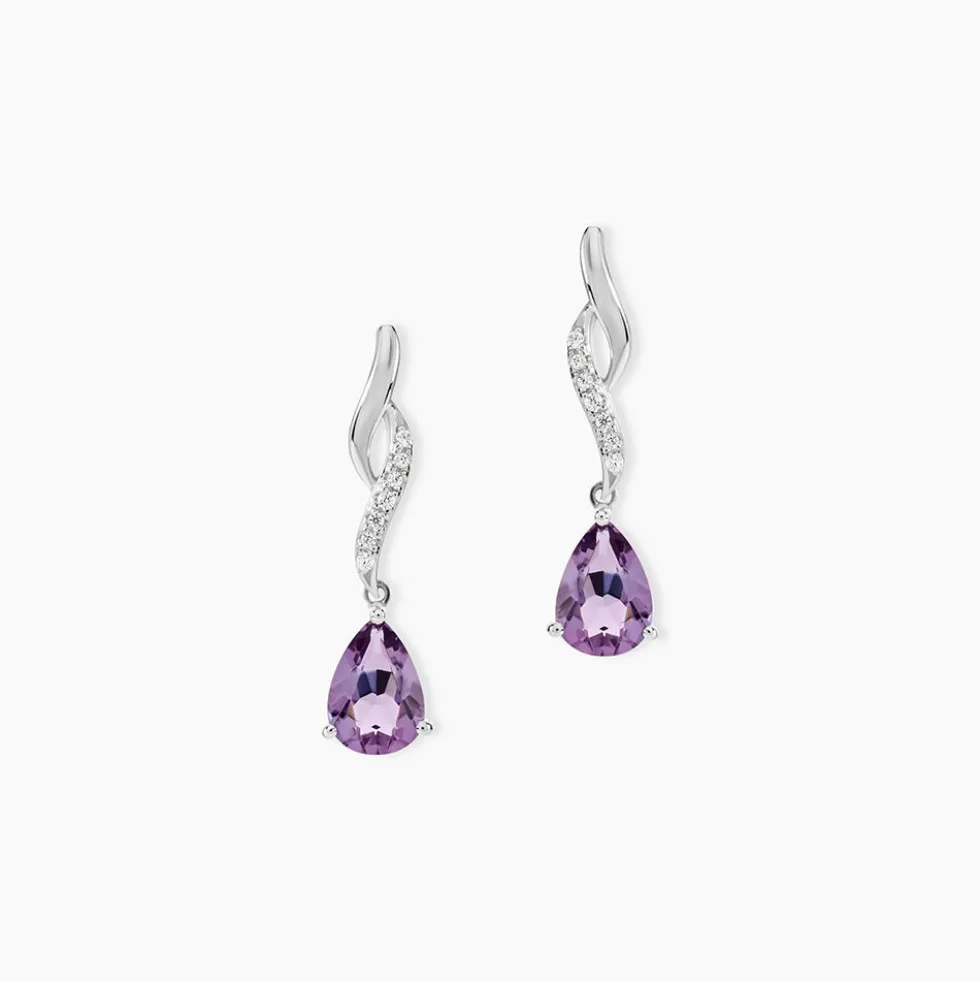 Boucles D'oreilles Pendantes Assaf Or Blanc Amethyste Et Oxyde