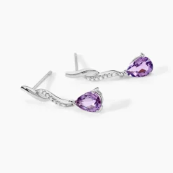 Boucles D'oreilles Pendantes Assaf Or Blanc Amethyste Et Oxyde