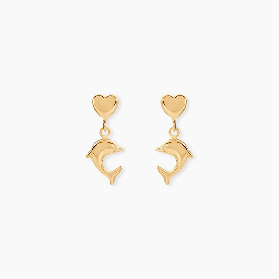Boucles D'oreilles Pendantes Fulvie Coeurs Et Dauphin Or Jaune
