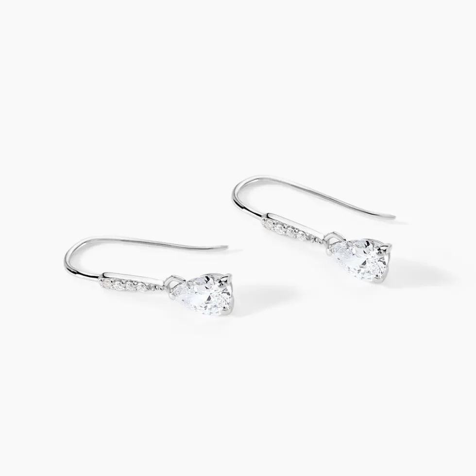 Boucles D'oreilles Pendantes Adib Or Blanc Oxyde De Zirconium