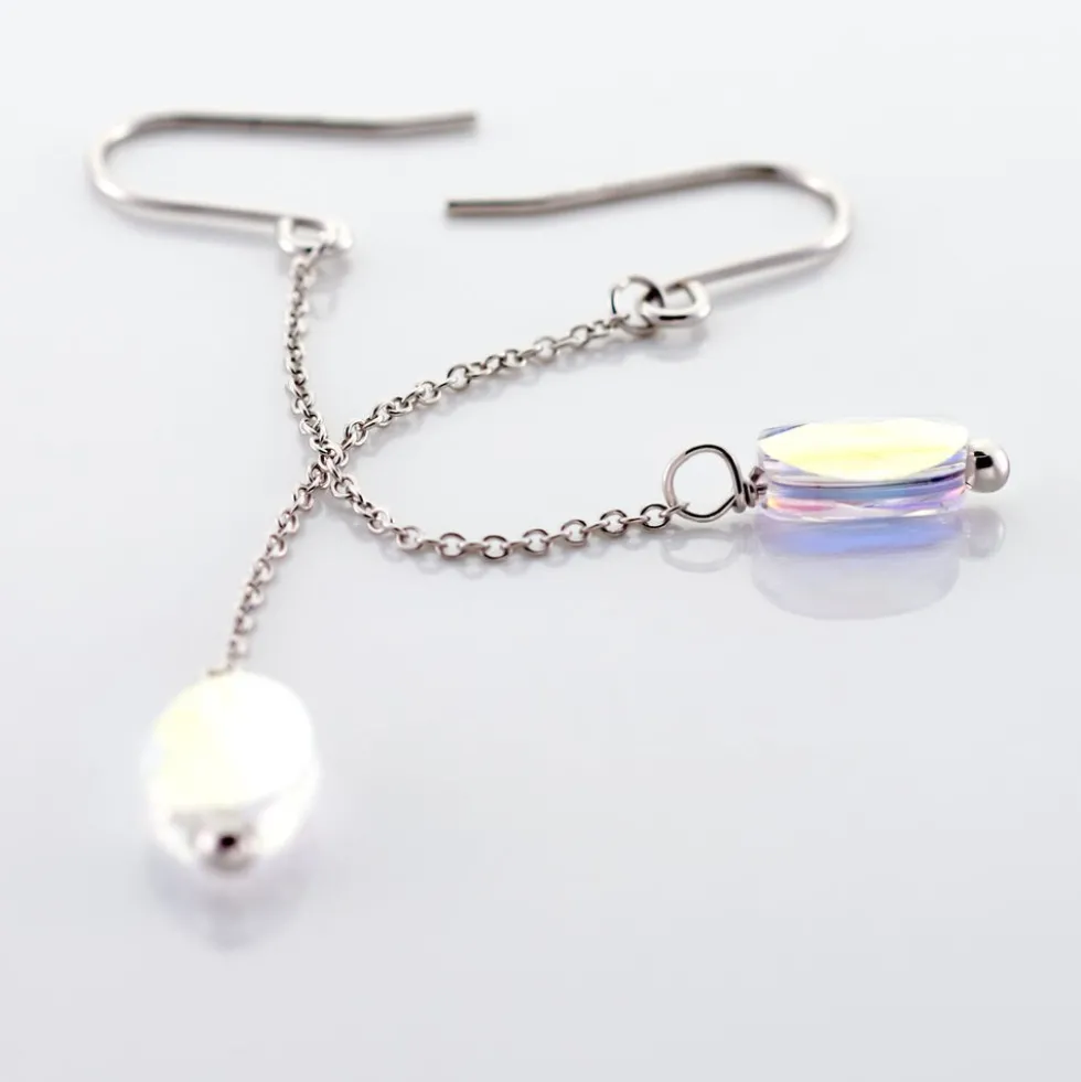 Boucles D'oreilles Pendantes Franz Argent Blanc Cristaux De Swarovski