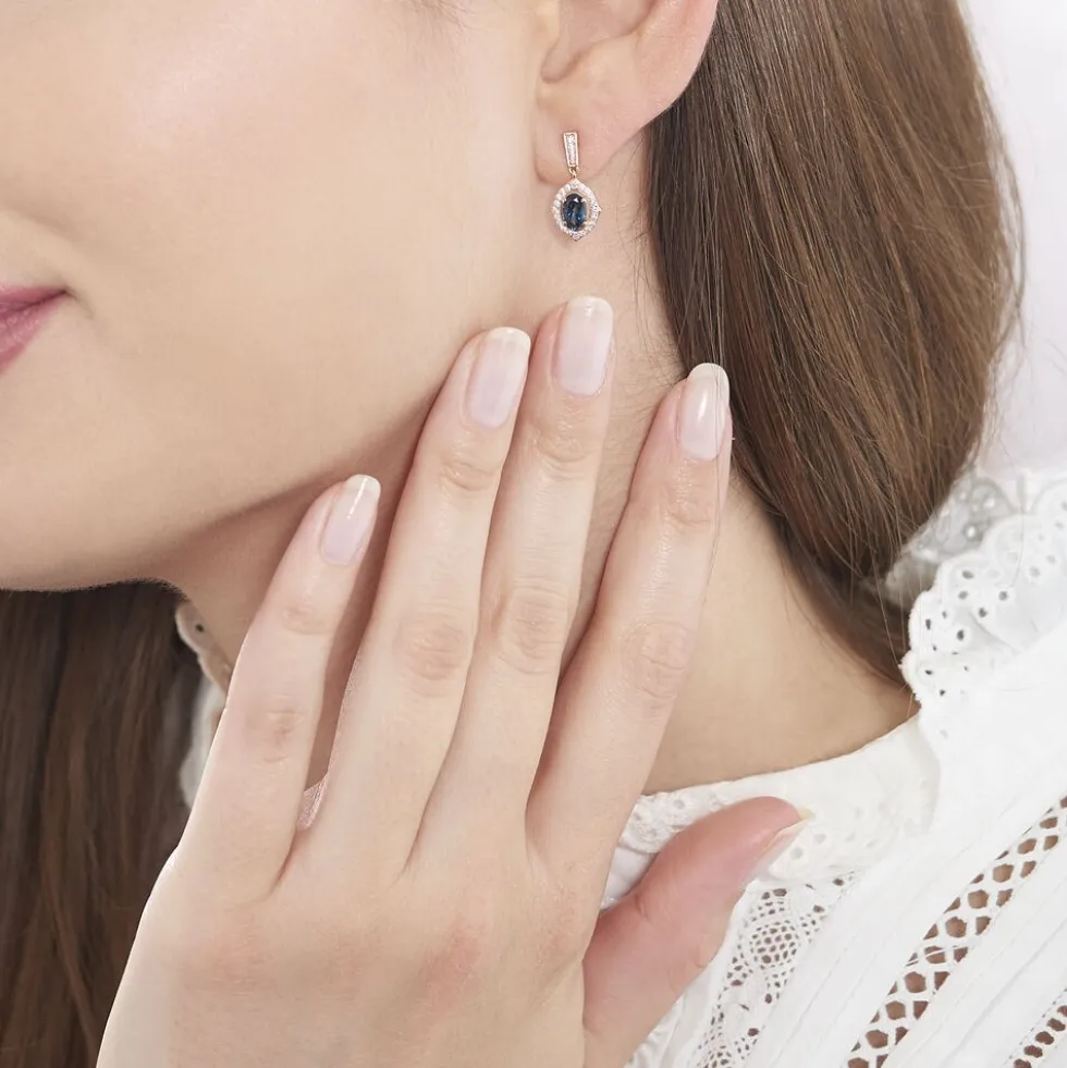 Boucles D'oreilles Pendantes Janna Or Rose Topaze Et Oxyde