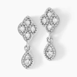 Boucles D'oreilles Pendantes Roseraie Argent Blanc Oxyde De Zirconium