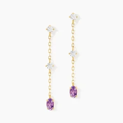 Boucles D'Oreilles Pendantes Thurayya Or Jaune Améthyste Oxyde De Zirconium
