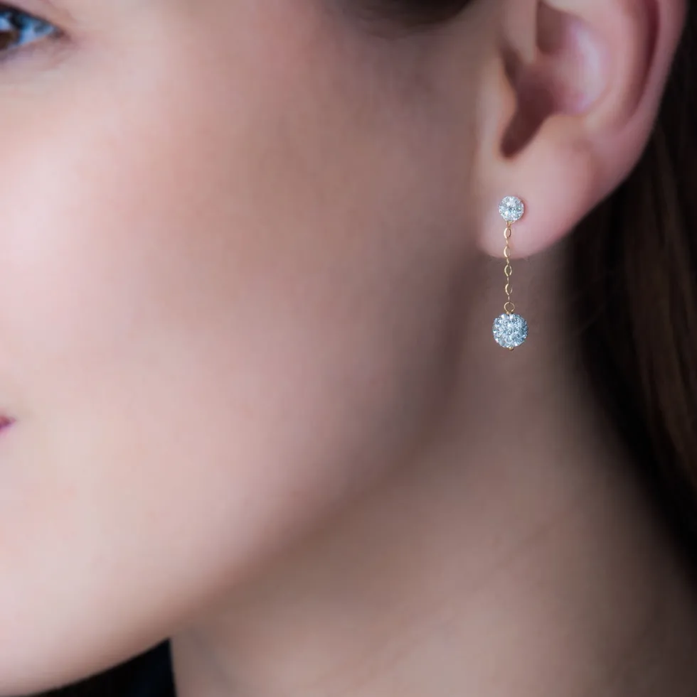 Boucles D'oreilles Pendantes Athena Or Jaune Strass