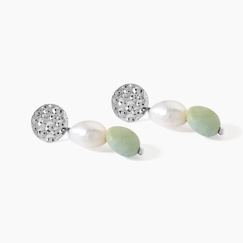 Boucles D'oreilles Pendantes Aroha Argent Blanc Amazonite Perle