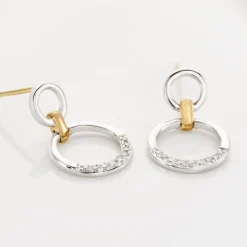 Boucles D'oreilles Pendantes Or Bicolore Nioline Diamants
