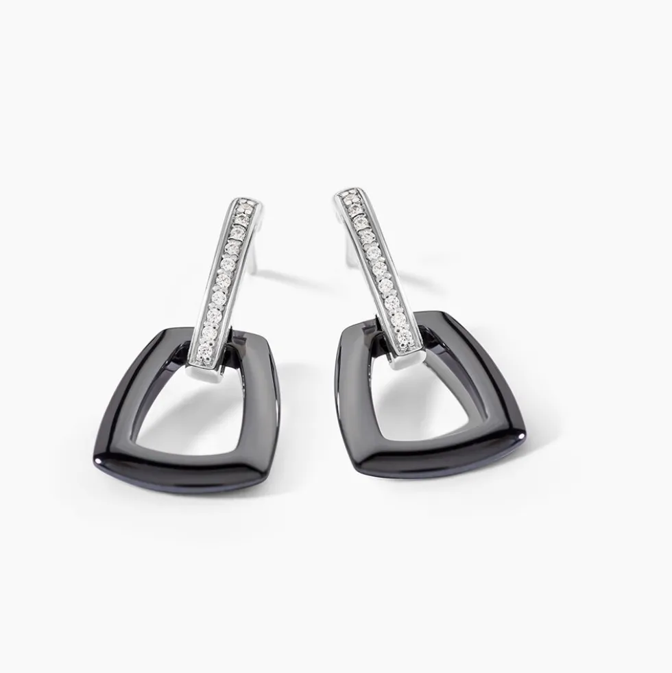 Boucles D'oreilles Pendantes Ezra Argent Blanc Céramique Et Oxyde