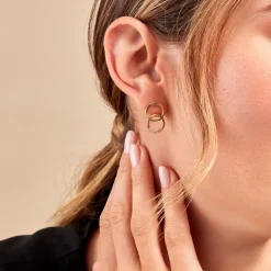 Boucles D'oreilles Pendantes Acier Doré Oxydes De Zirconium