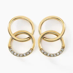 Boucles D'oreilles Pendantes Acier Doré Oxydes De Zirconium
