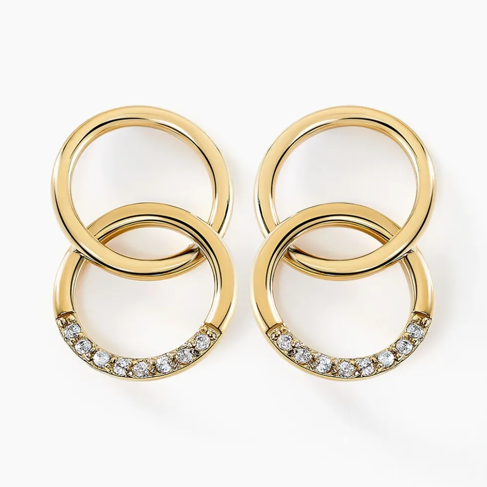 Boucles D'oreilles Pendantes Acier Doré Oxydes De Zirconium