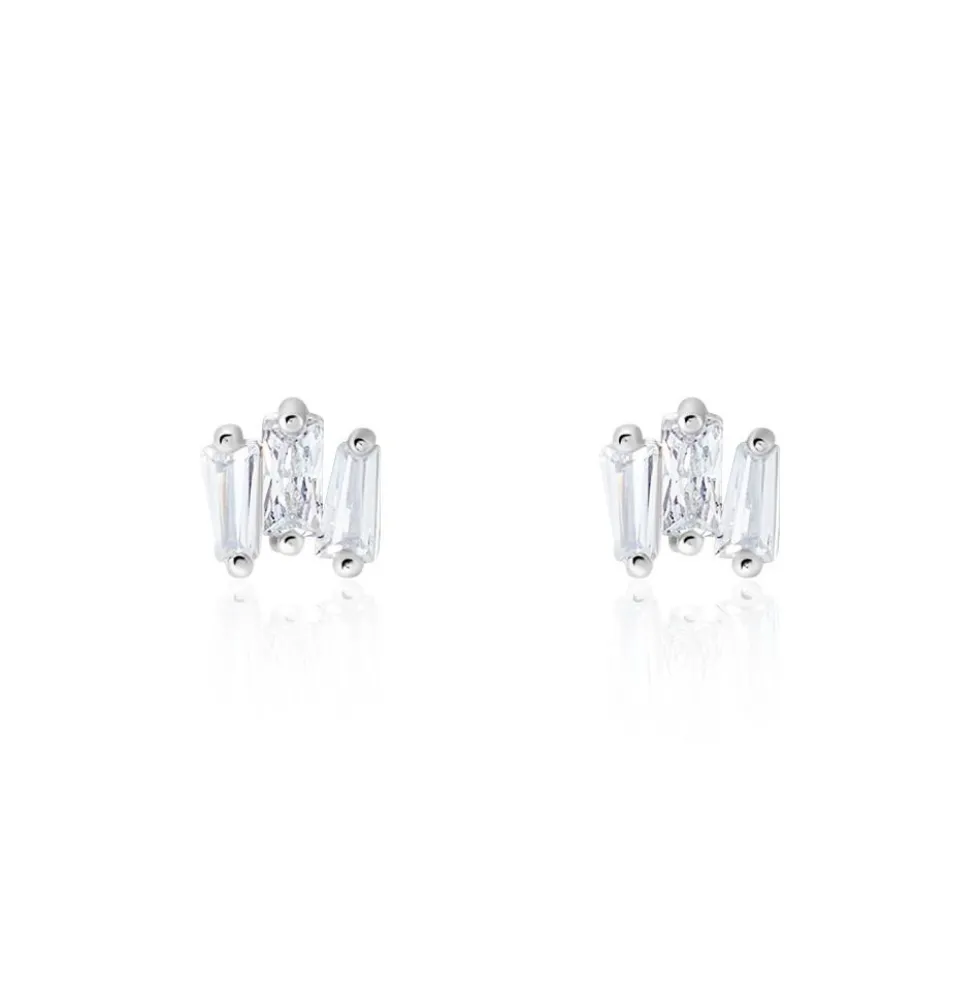 Boucles D'oreilles Puces Adria Argent Blanc Oxyde De Zirconium