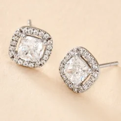 Boucles D'oreilles Puces Adrienne Or Blanc Oxyde De Zirconium