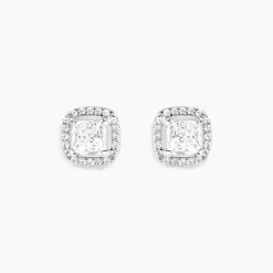 Boucles D'oreilles Puces Adrienne Or Blanc Oxyde De Zirconium