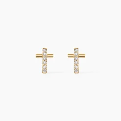 Boucles D'oreilles Puces Allie Croix Or Jaune Oxyde De Zirconium