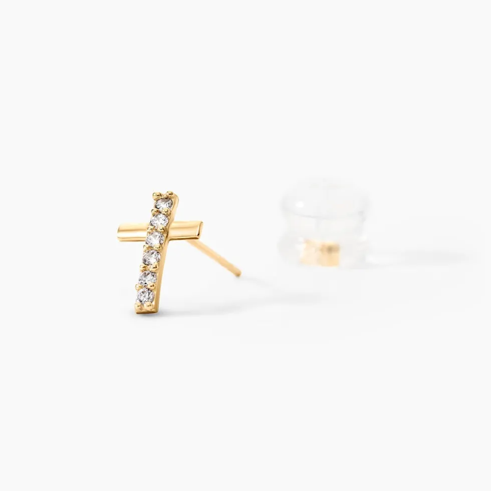 Boucles D'oreilles Puces Allie Croix Or Jaune Oxyde De Zirconium