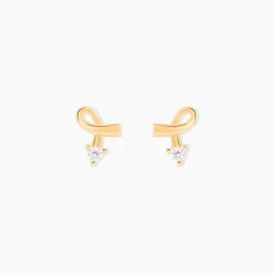 Boucles D'oreilles Puces Alvina Ruban Or Jaune Oxyde De Zirconium