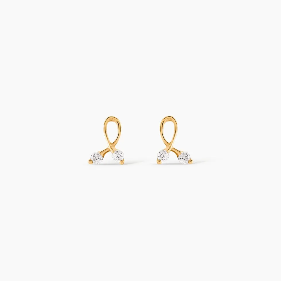 Boucles D'oreilles Puces Alvina Ruban Or Jaune Oxyde De Zirconium