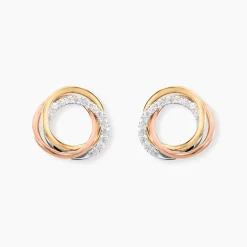 Boucles D'oreilles Puces Amaiur Or Tricolore Oxydes De Zirconium