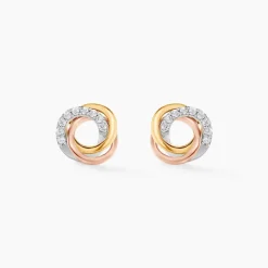 Boucles D'oreilles Puces Amaiur Or Tricolore Oxydes De Zirconium