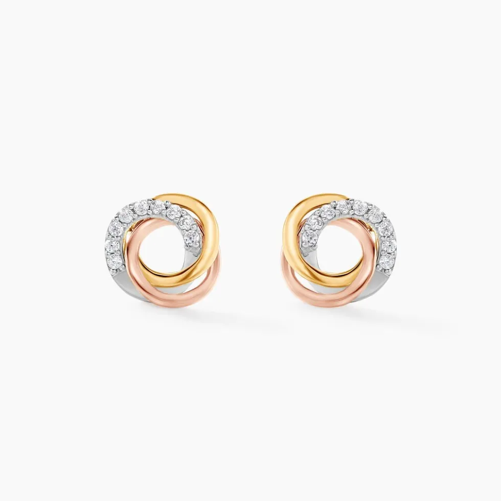 Boucles D'oreilles Puces Amaiur Or Tricolore Oxydes De Zirconium
